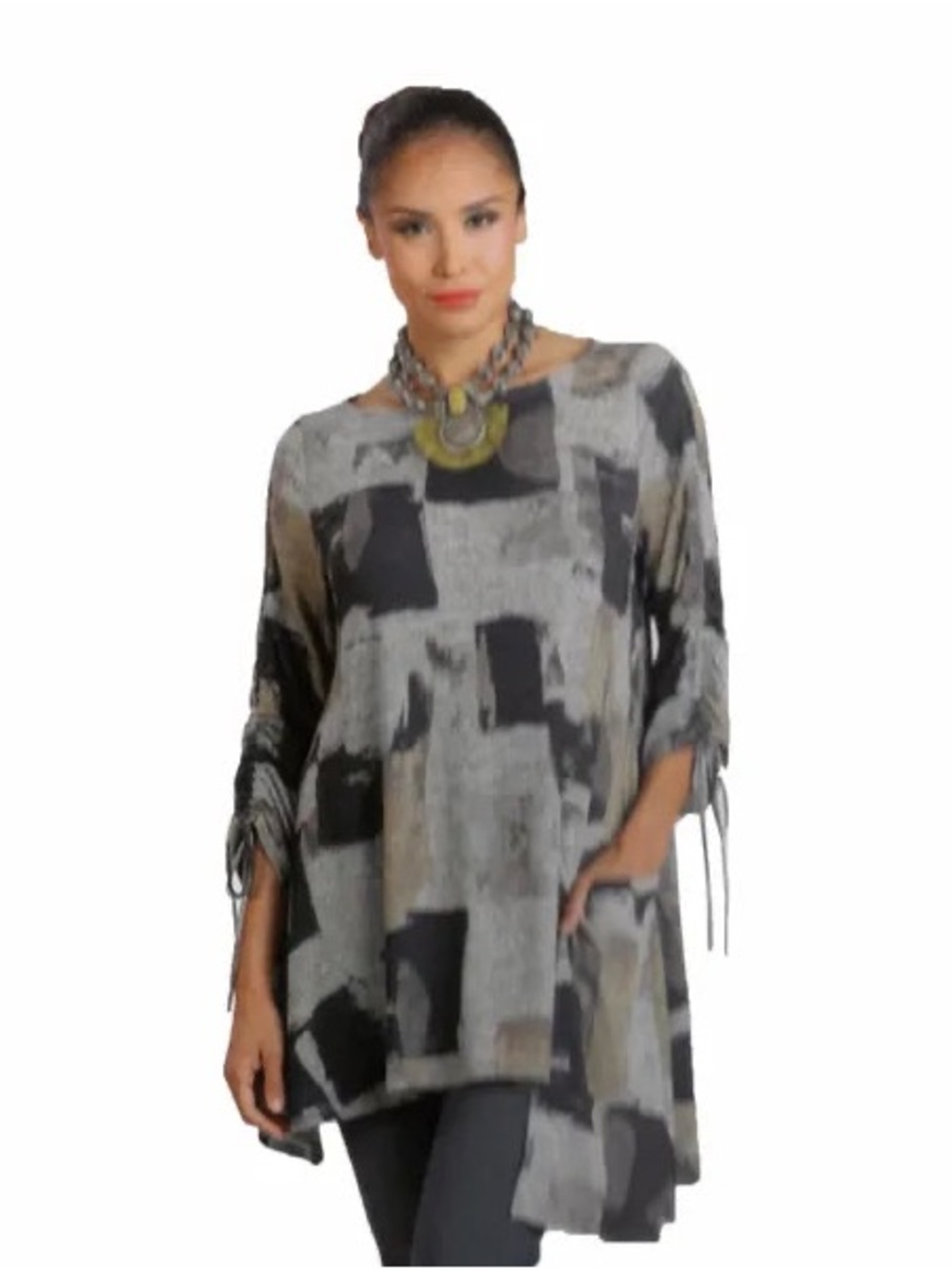 Gray Abstract Print Tunic Top